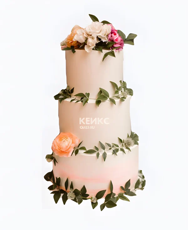 Свадебный торт в персиковых тонах Фото