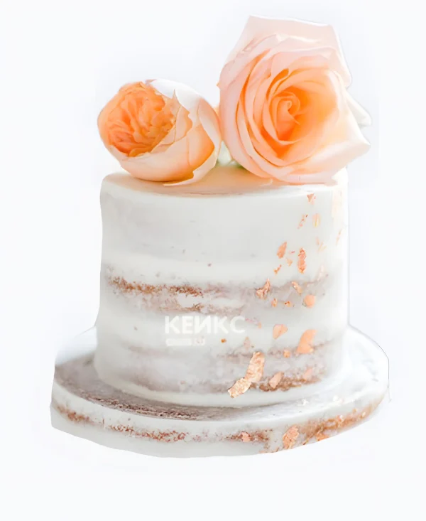 Простой свадебный торт с персиковыми цветами Фото