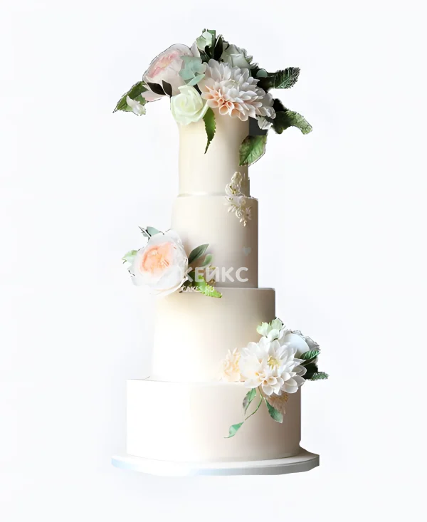 Великолепный белый торт с цветами Фото