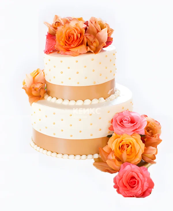 Красивый торт в горошек с яркими цветами Фото