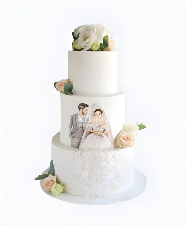 Эффектный трехъярусный торт с розами Фото