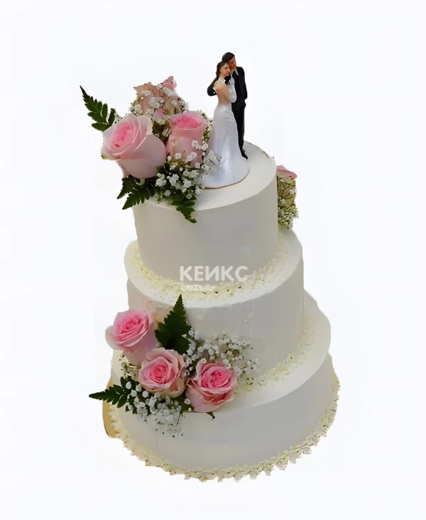 Эффектный торт с нежно-розовыми розами Фото