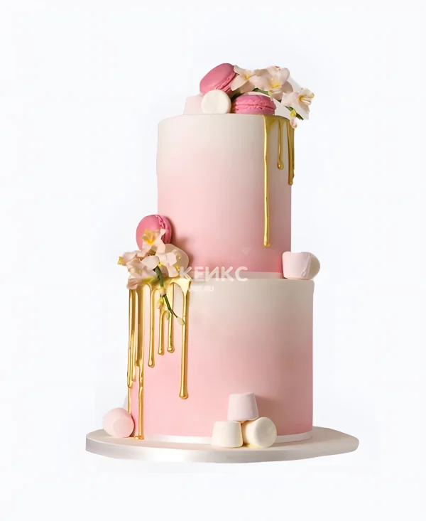 Свадебный торт в пудровом цвете Фото