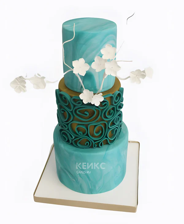 Элегантный свадебный торт в бирюзовом цвете Фото