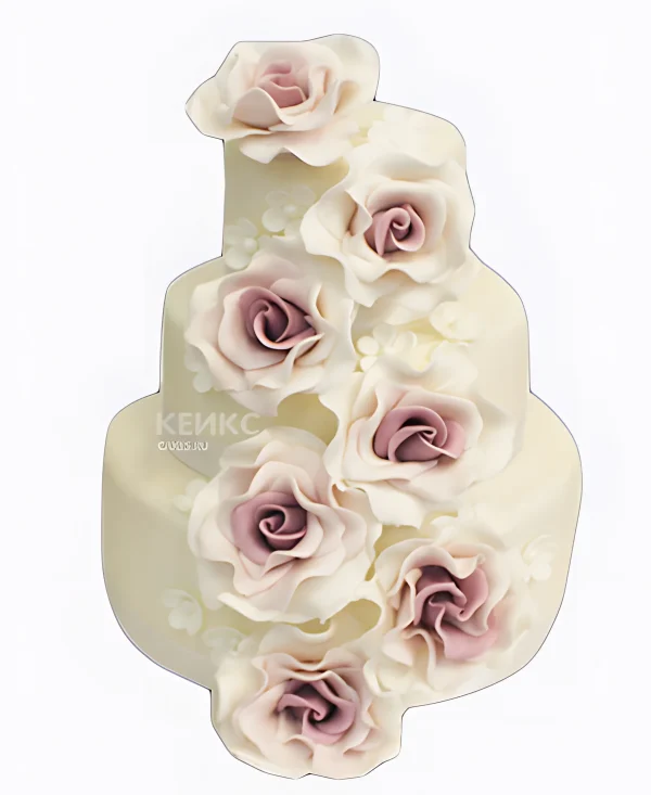 Свадебный белый торт с розами Фото