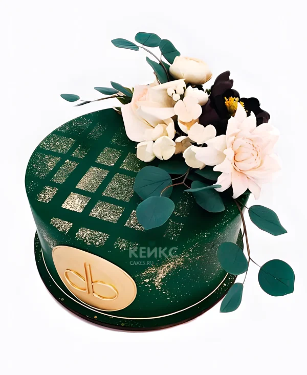 Зелёный одноярусный свадебный торт Фото