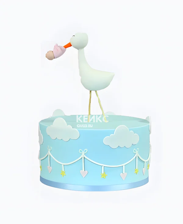 Яркий торт с облаками и гирляндой Фото