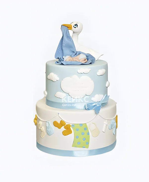 Торт с аистом на рождение мальчика Фото