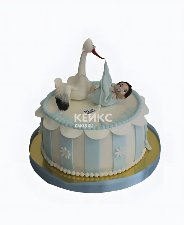 Полосатый голубой торт с ромашками Фото