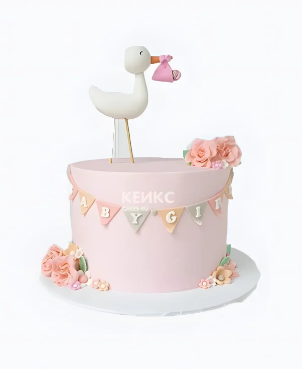 Нежно-розовый торт с флажками Фото