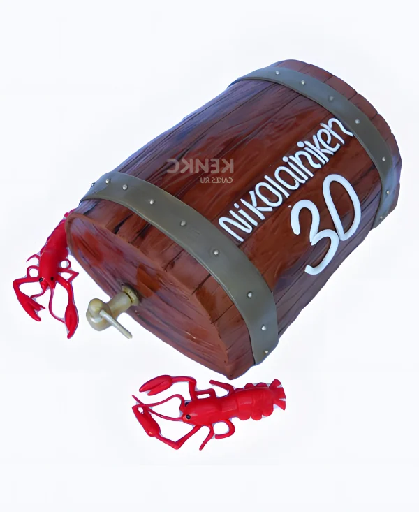 Торт в виде бочки с пивом с раками Фото