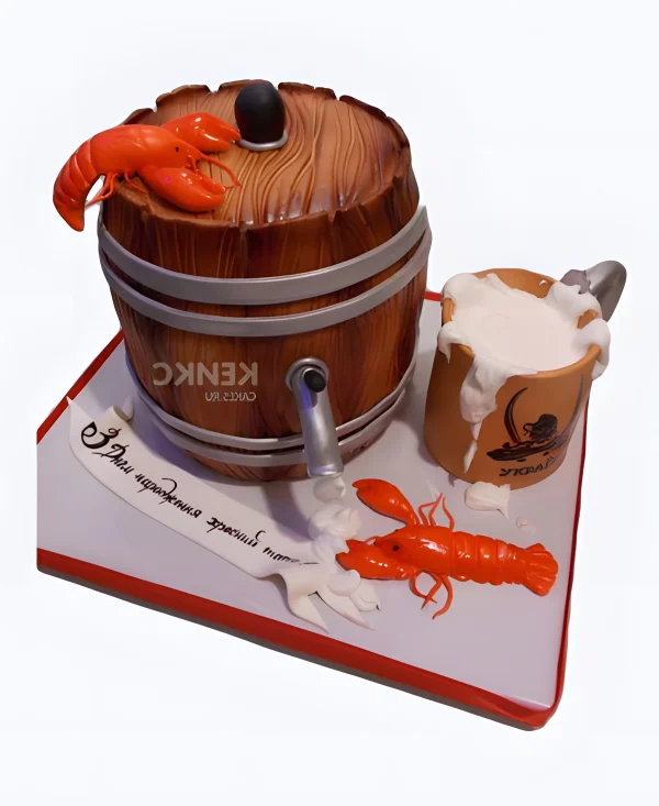 Торт бочка с кружкой пива и раками Фото