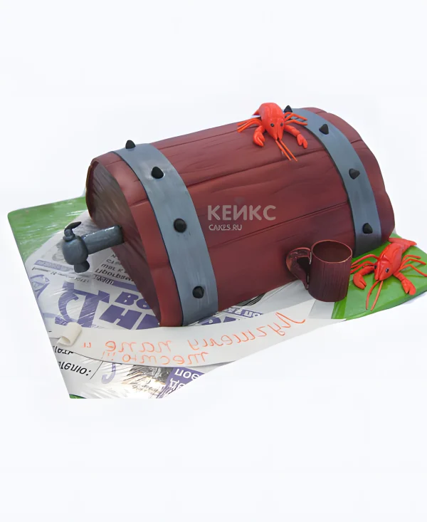 Торт в виде бочки с пивом и крабами Фото