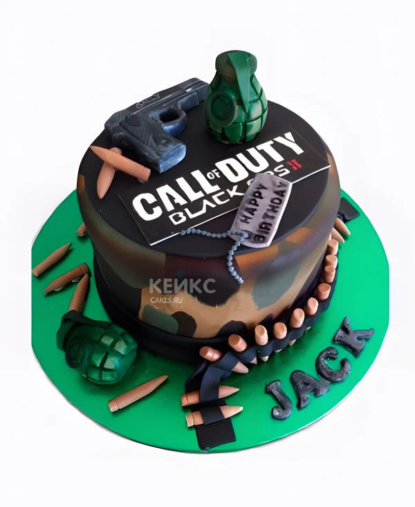 Торт Call of Duty call с пулями и гранатой Фото