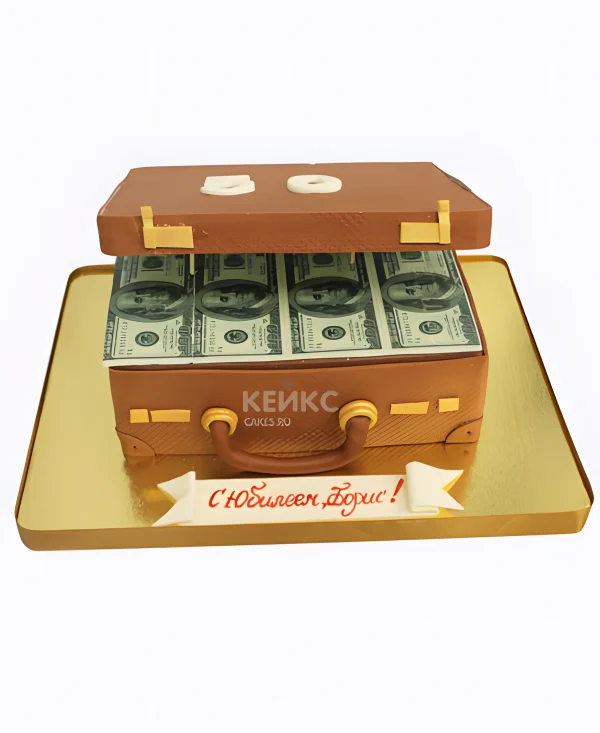 Торт в виде чемодана с долларами Фото