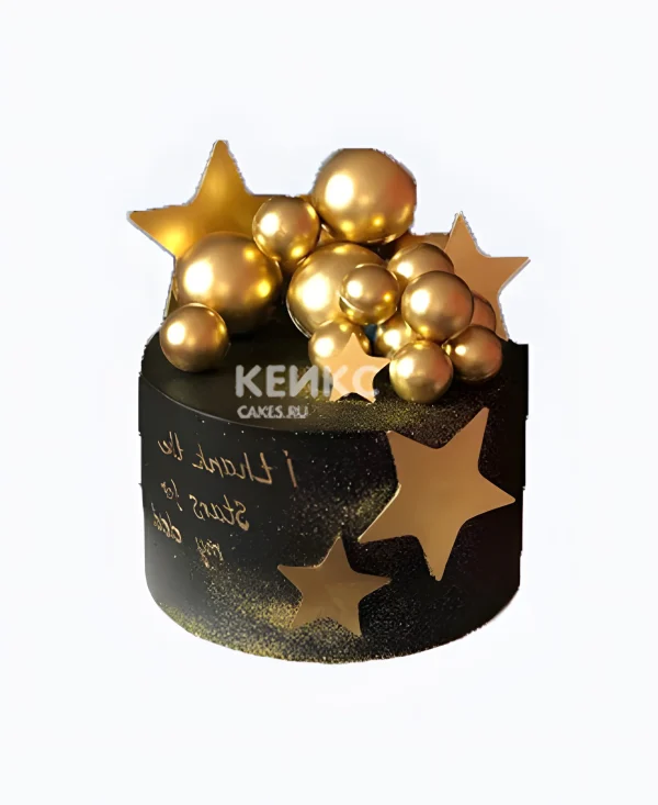 Торт с золотыми шарами и звездами Фото