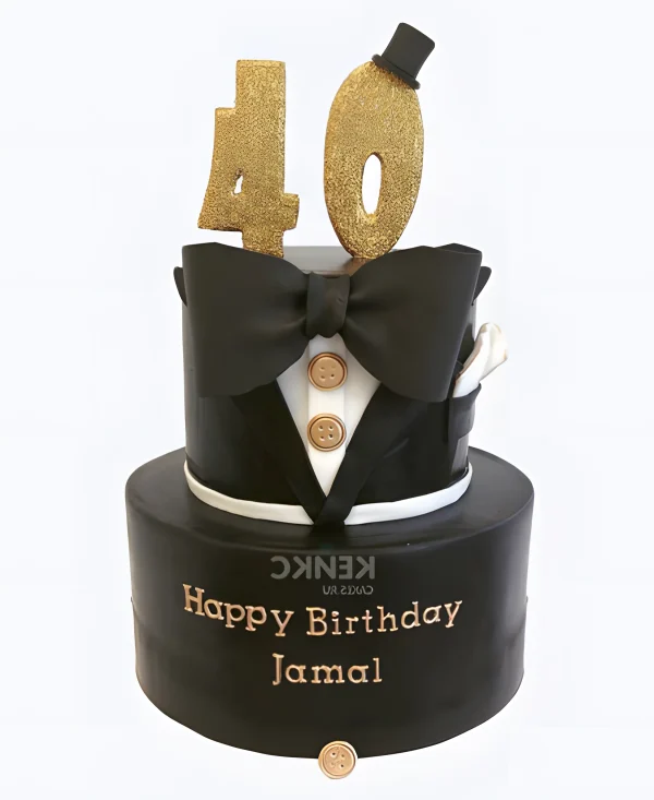 Черный торт в виде смокинга на 40 лет мужчине Фото