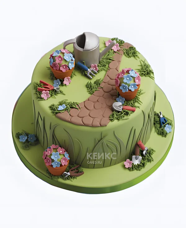 Милый торт дача с цветами Фото