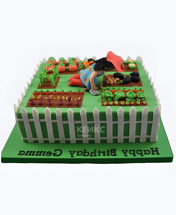Прямоугольный торт дача с огородом из мастики Фото
