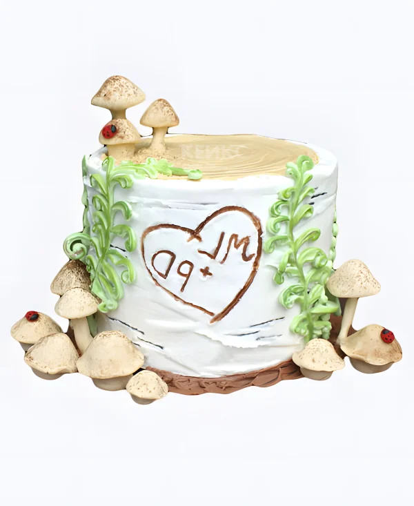 Белый торт дерево с инициалами Фото