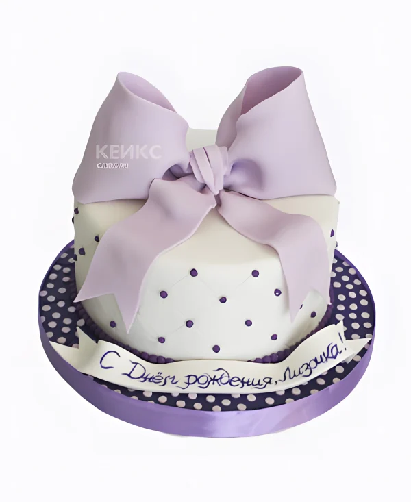 Торт в горошек с большим бантом Фото