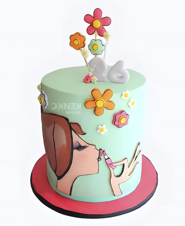 Нежный торт с цветочками и помадой Фото