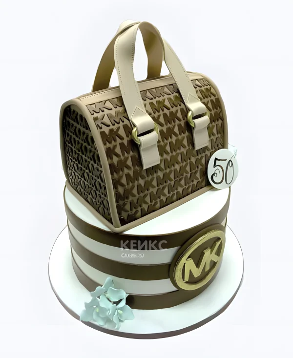 Торт с сумкой в бежевых тонах на 50 лет Фото