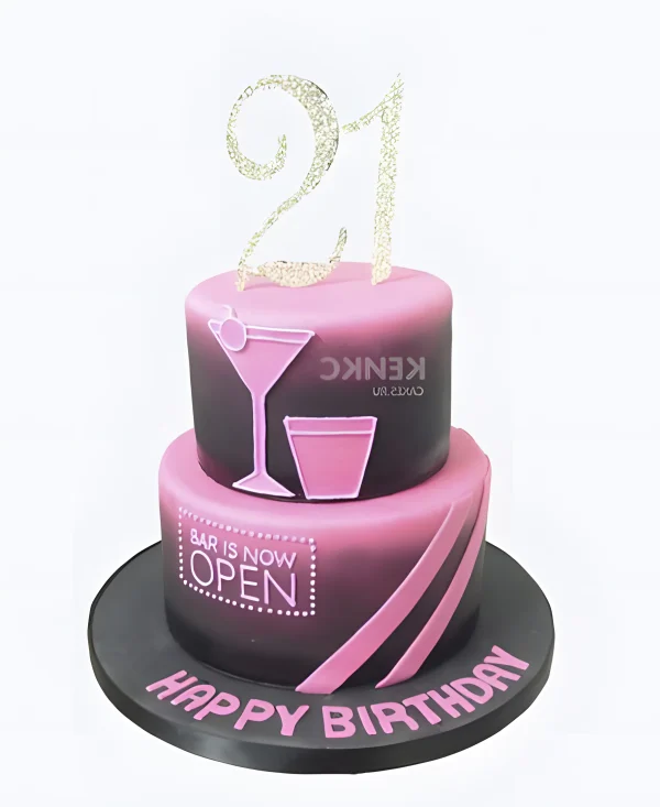 Торт в фиолетовых тонах с бокалами и цифрами Фото