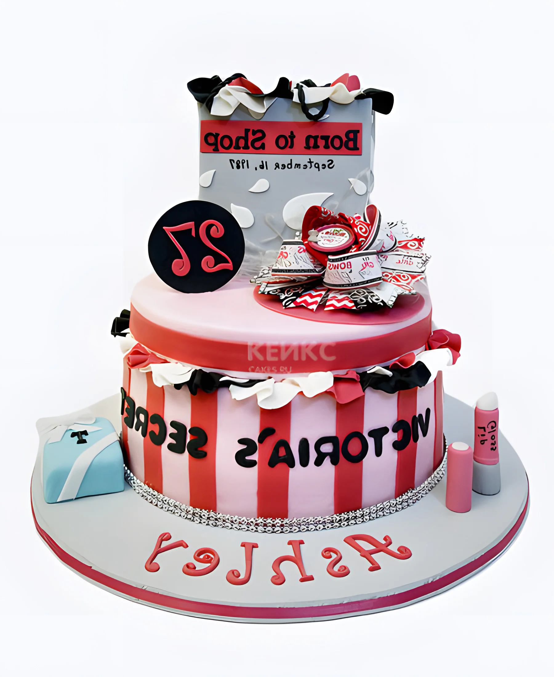 Бело-красный торт двухъярусный с надписью Фото