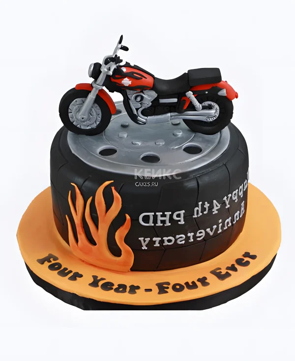 Огненный торт с мотоциклом Фото