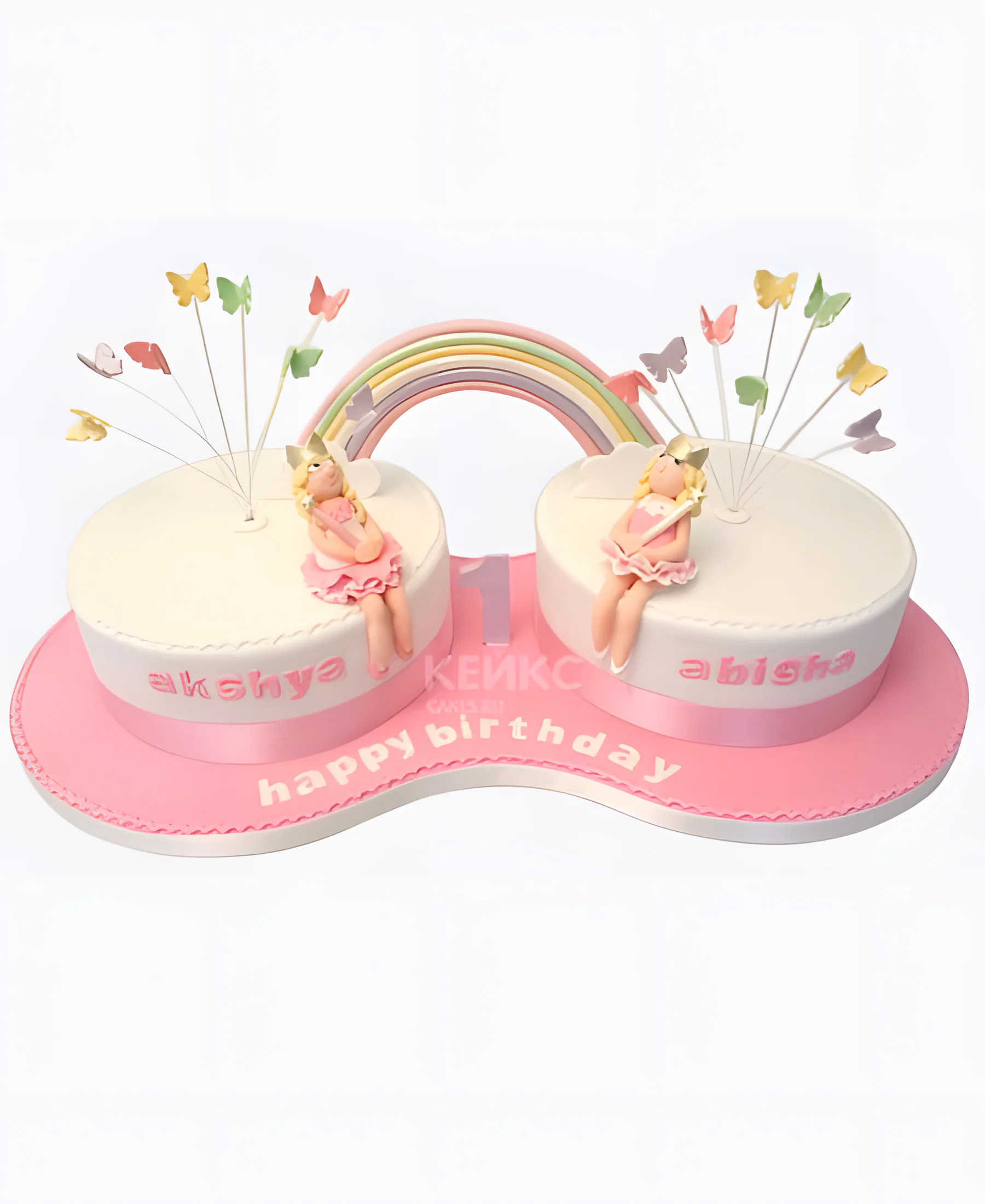 Розовый торт для двойни девочек Фото