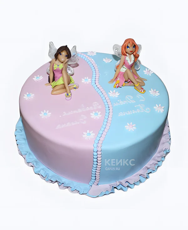 Двухцветный торт с феями Фото