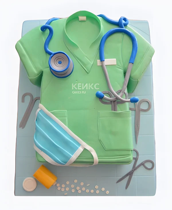 Торт для хирурга в виде халата с инструментами Фото