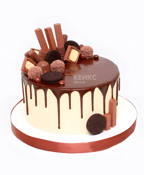 Оригинальный торт белый с шоколадом Фото