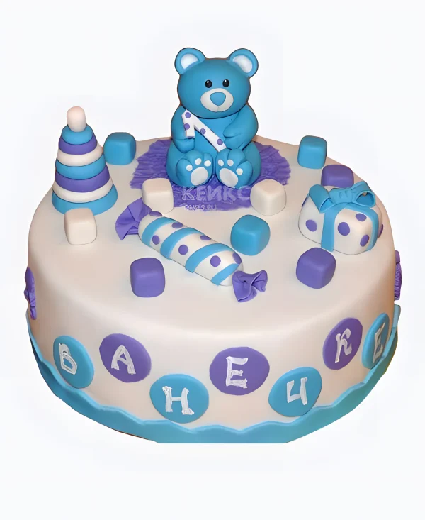 Торт синий медведь в игрушках Фото