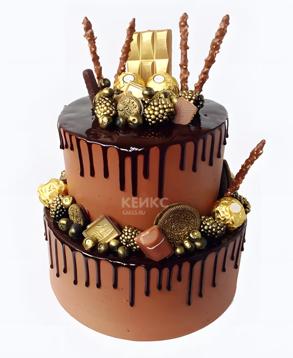 Торт шоколадный с золотой плиткой Фото