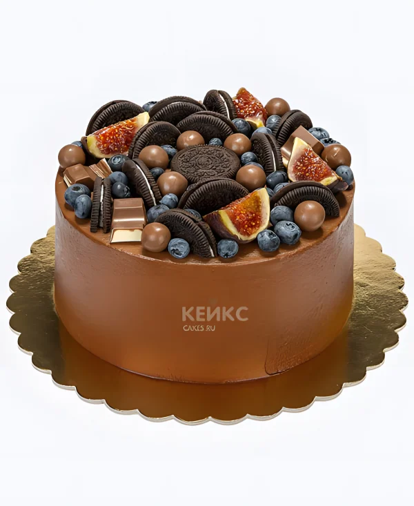 Стильный мужской торт с ягодами и печеньем Фото