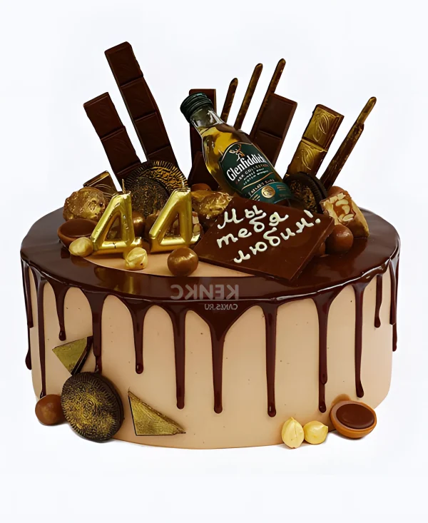 Торт с золотыми цифрами 44 и шоколадом Фото