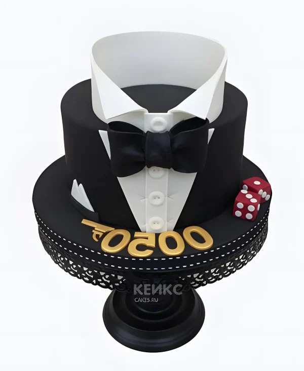 Стильный торт в виде рубашки с черной бабочкой Фото