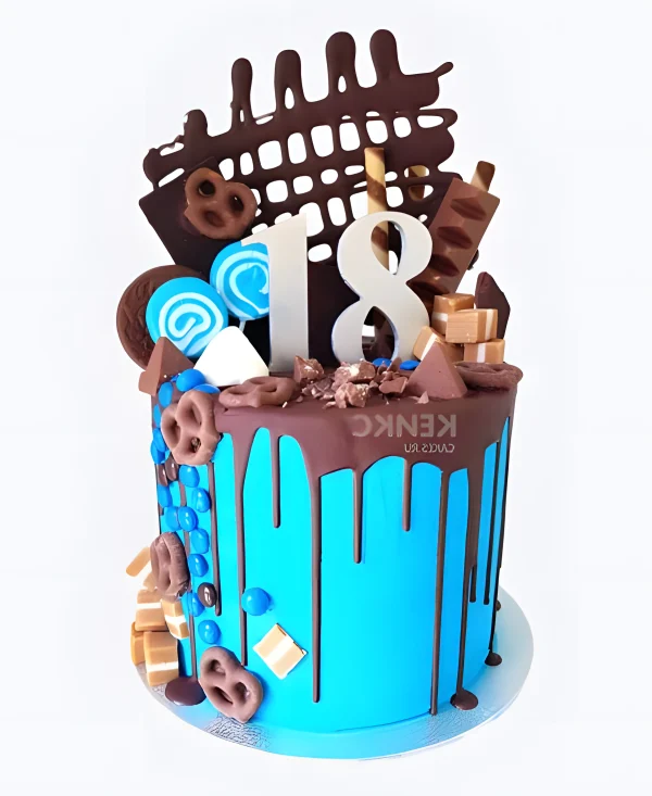 Синий торт с шоколадом Фото