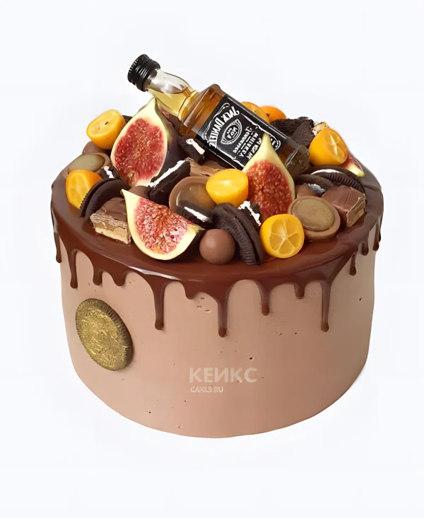 Торт с фруктами и бутылкой Фото