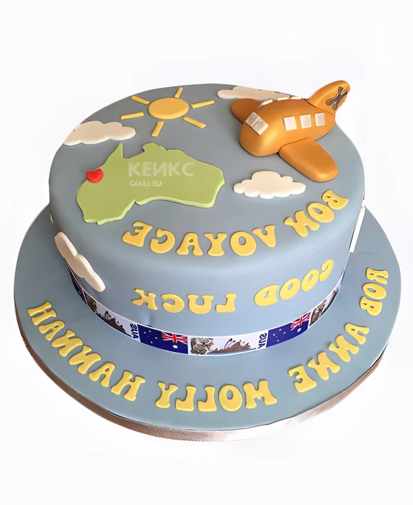 Торт для путешественника с самолетом из мастики Фото