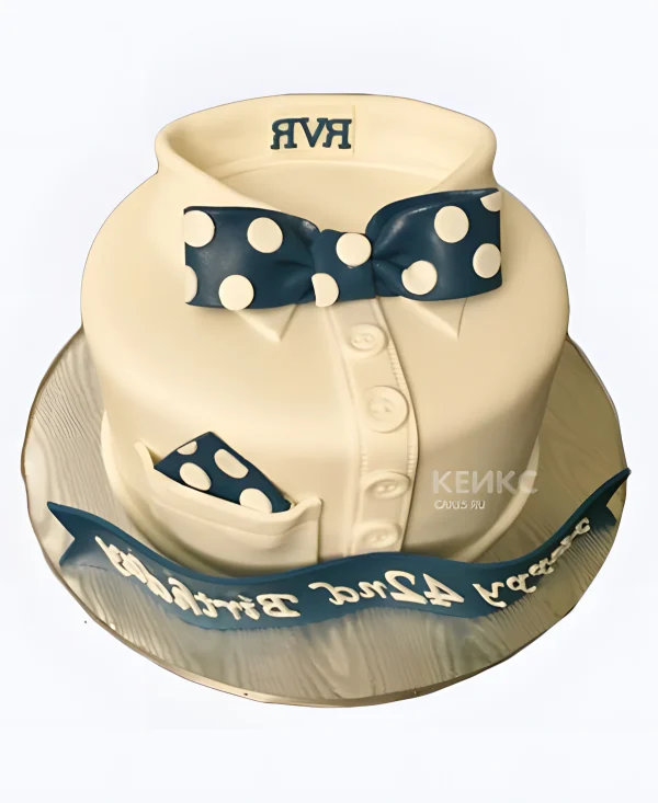 Стильный торт в виде рубашки с бабочкой в горошек Фото