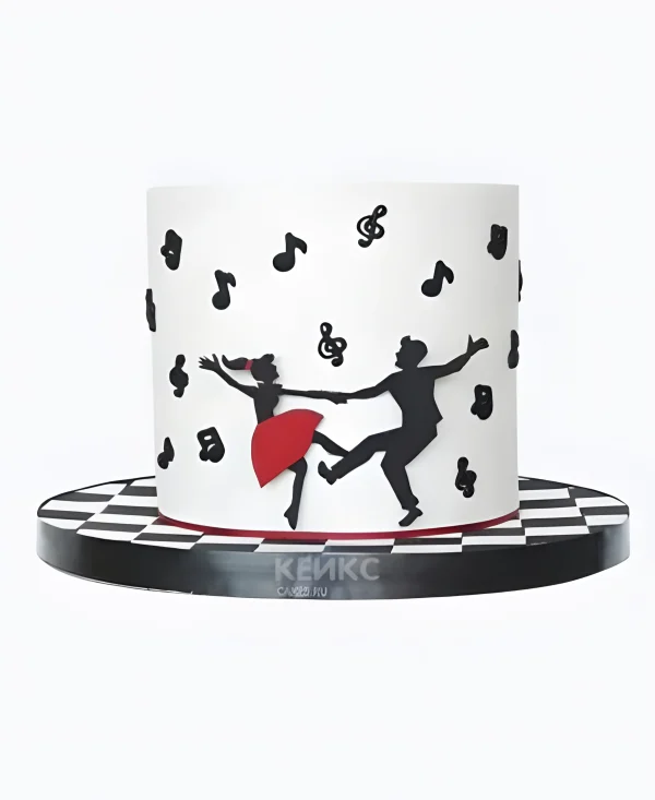 Черно-белый торт с силуэтом танцующей парой Фото