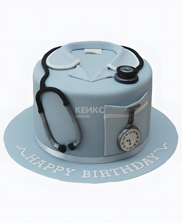 Голубой торт для врача мужчины со стетоскопом Фото