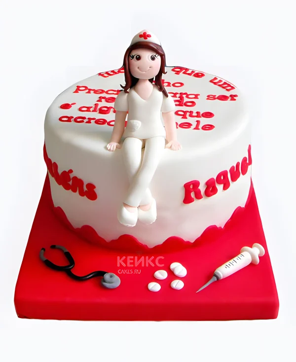 Торт для врача женщины с фигуркой и надписями Фото