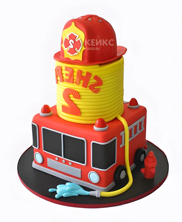 Торт с пожарной машиной МЧС Фото