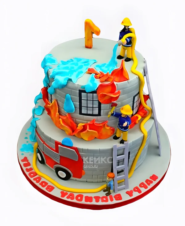 Эффектный торт для пожарного из мастики Фото