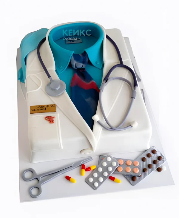 Чудесный торт для травматолога в виде халата Фото