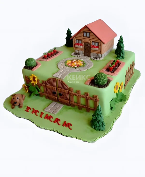 Прямоугольный торт домик в деревне Фото